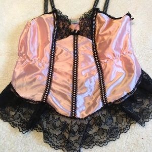 Vintage 1980s baby pink satin sleepwear top S